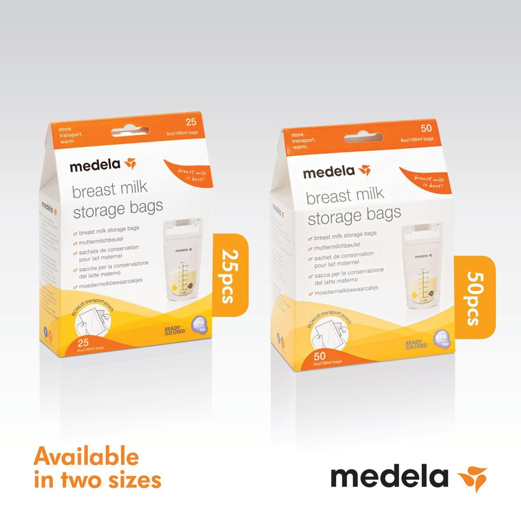 Hộp 25/50 túi trữ sữa Medela loại 180ml chống thủng - Có thể đặt nằm ngang hoặc dựng đứng dễ dàng xếp gọn trong tủ lạnh