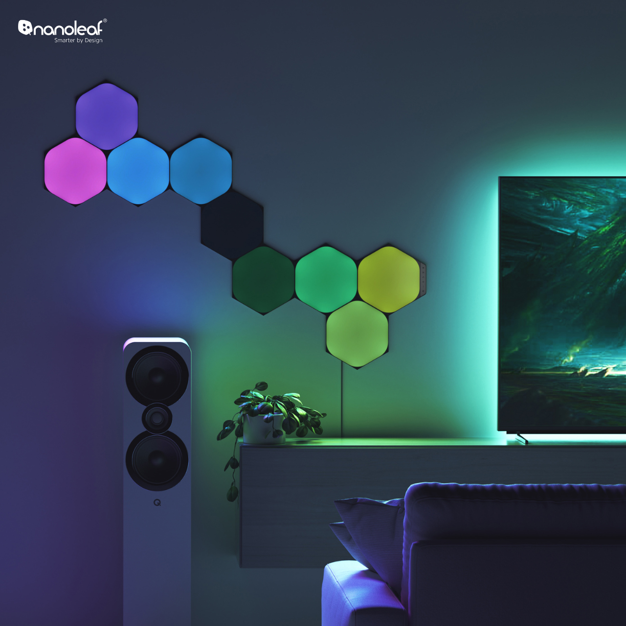 [LIMITED] Đèn LED RGB lắp ghép thông minh Nanoleaf Shapes Ultra Black Lục Giác 9 ô đèn (Bộ khởi động)