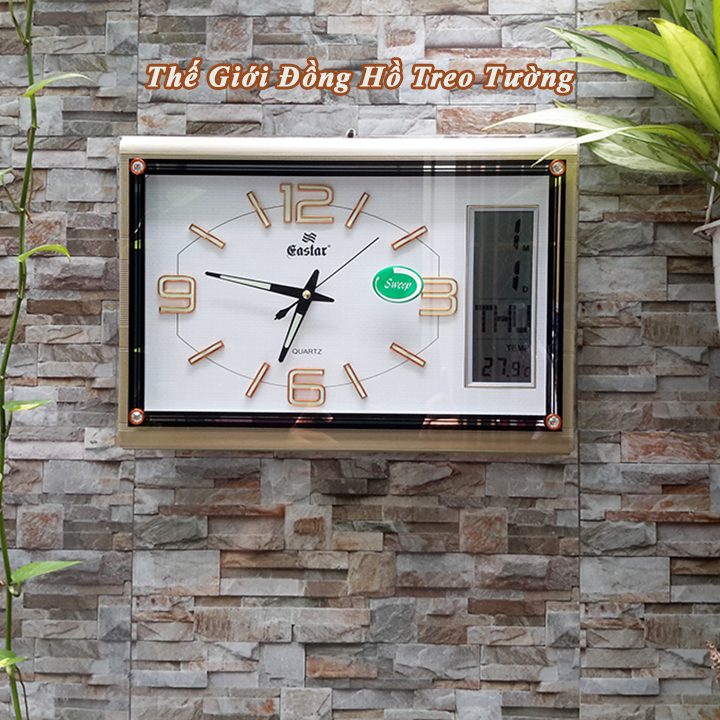 Đồng hồ Cao Cấp EASTAR KIM TRÔI Kim Điện Tử DẠ QUANG, LỊCH và NHIỆT KẾ Điện Tử - Mặt Chữ Nhật Tràn Viền - Tặng Pin Maxell - Bảo Hành 1 Năm - Decor Trang Trí Nhà