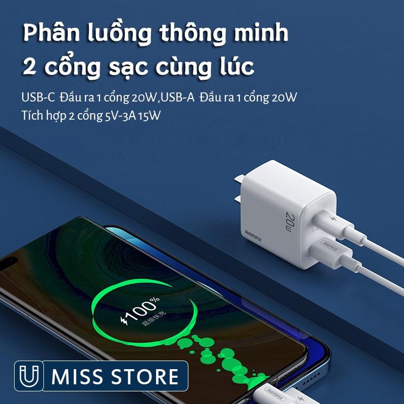 Củ sạc nhanh PD + QC 20W Remax RP-U88 Chip sạc thông minh, an toàn, thiết kế nhỏ gọn, tiện dụng - Hàng Chính Hãng 