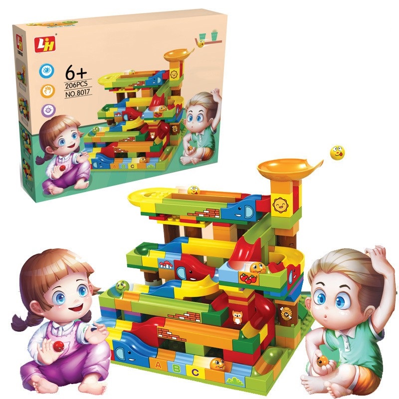 HÀNG LOẠI 1 - Bộ đồ chơi lắp ghép cầu trượt thả bi 206 chi tiết nhỏ cho bé thỏa sức vui đùa, rèn luyện khả năng kiên nhẫn, khéo léo trong khi lắp ráp, chất liệu nhựa ABS cao cấp nhiều màu sắc kích thích thị giác