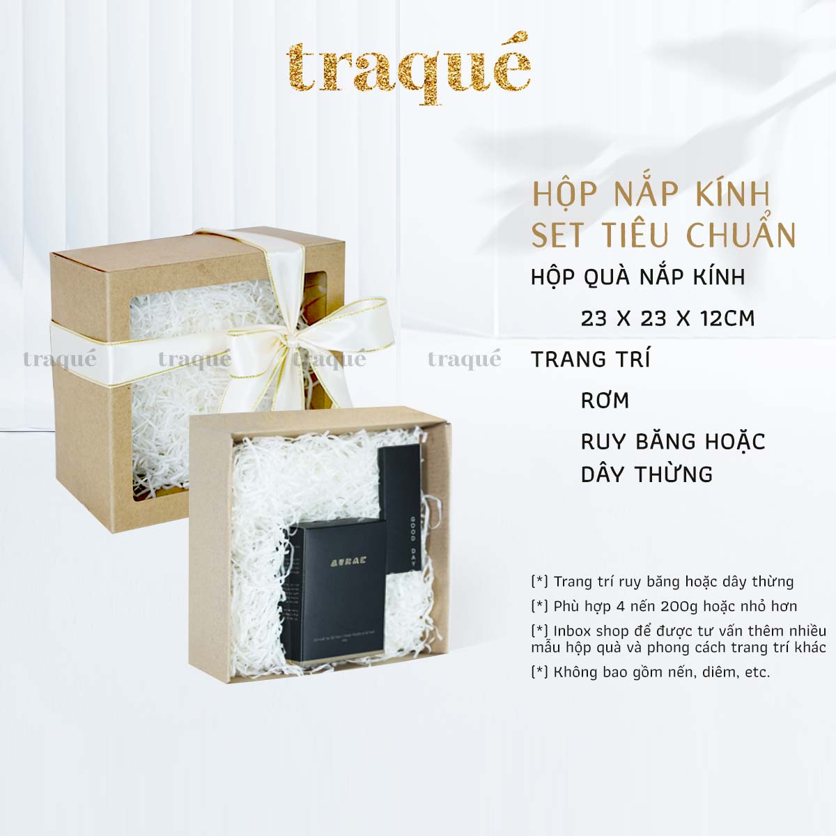 [Hộp nắp kính - 6 mẫu] Hộp quà tặng giấy Kraft thân thiện môi trường - kèm giấy lót và dây thừng trang trí