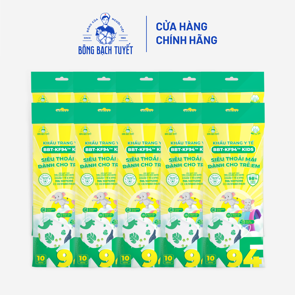 Combo 10 Gói Khẩu trang Bông Bạch Tuyết KF94 trẻ em