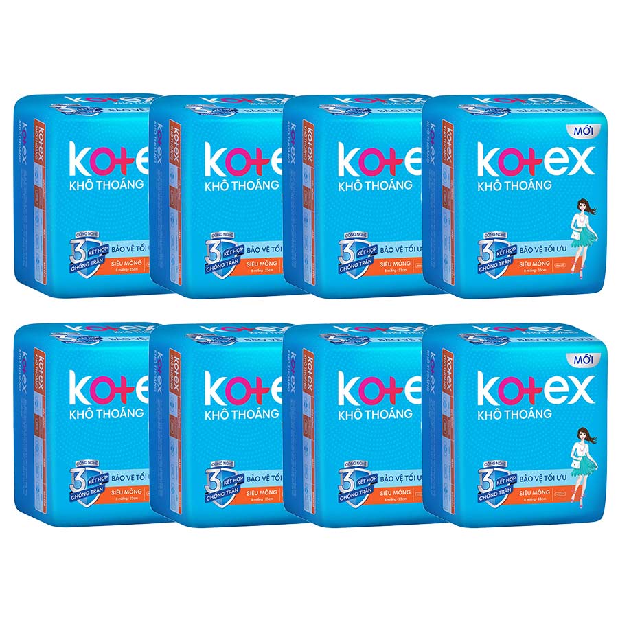 Combo 8 Gói Băng Vệ Sinh Kotex Khô Thoáng LST Siêu Mỏng Không Cánh