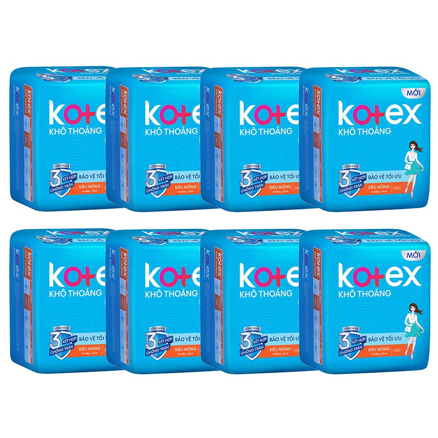 Combo 8 Gói Băng Vệ Sinh Kotex Khô Thoáng LST Siêu Mỏng Không Cánh (8 Miếng / Gói)