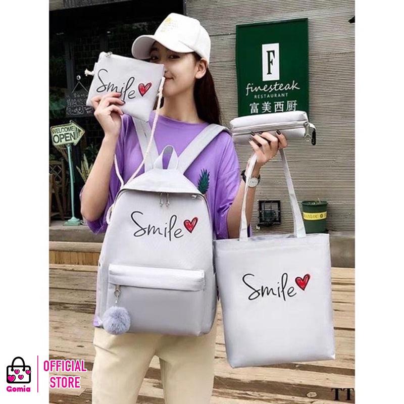Balo SMILE túi tote ví bóp viết style Hàn Quốc phù hợp đi học đi chơi du lịch giá rẻ GOMIA BLS5091