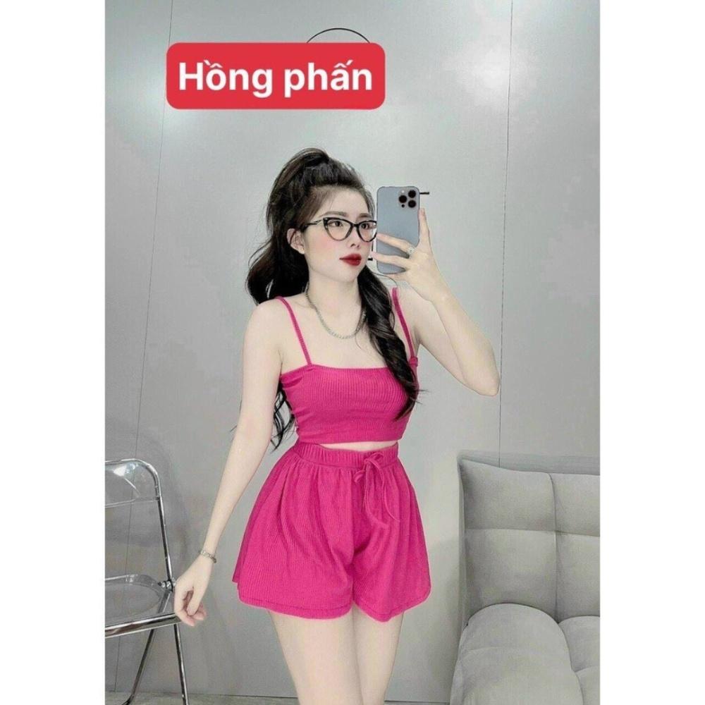 COMBO Quần đùi kèm áo dây bigsize BIGSIZE CÔ NHỎ chất liệu thun tăm co giản thấm hút mồ hôi SET19 - Màu Cam