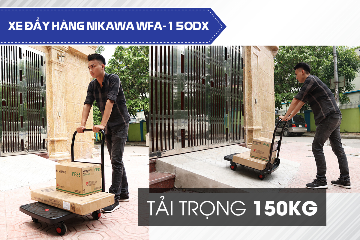 Xe Đẩy Hàng 4 Bánh Sàn Nhựa Không Võng Gấp Gọn Nikawa WFA-150DX Chống Ồn, tải trọng 150kg