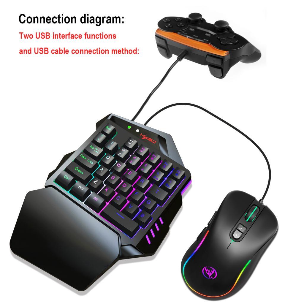One Handed Keyboard, Wired 35 Keys LED Backlit Gaming Keyboard, Ergonomic Mini Single Handed Keypad with Wrist Rest, Built-in Keyboard Mouse Adapter
