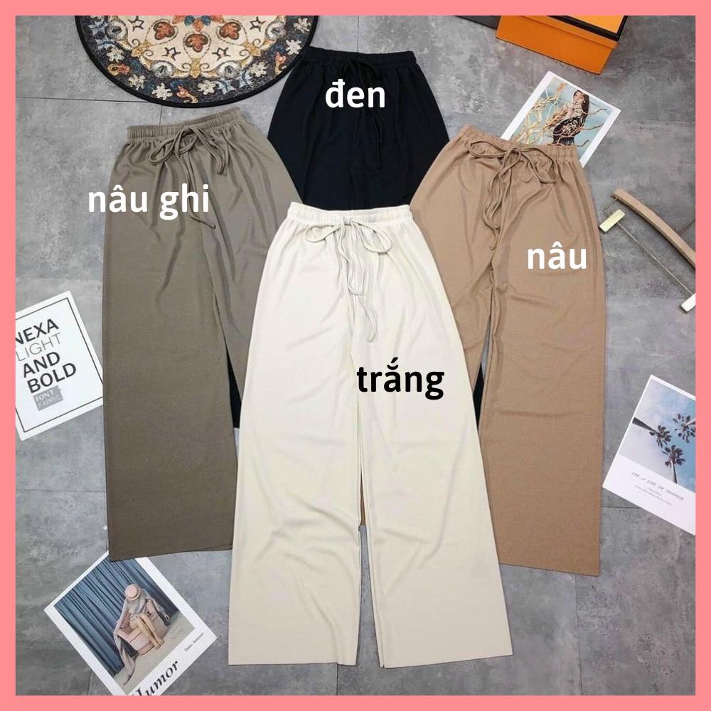 Quần len nữ ống suông rộng cạp chun culottes gân tăm free size chất mát Sollle
