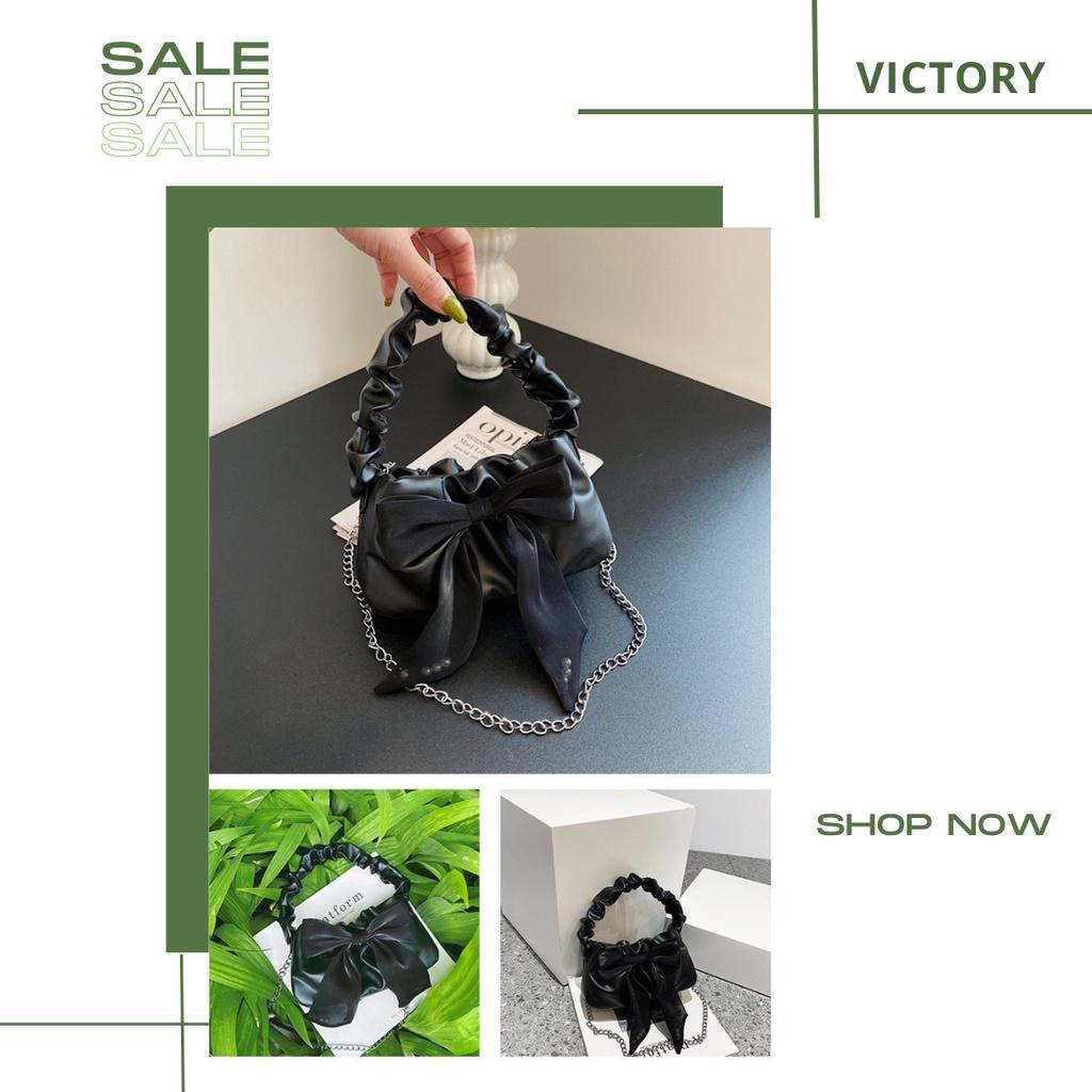 Túi Xách Mini Nơ VICTORY 682 quai xách tay đeo chéo mini đeo vai giá rẻ đi tiệc đi chơi trắng hồng đen