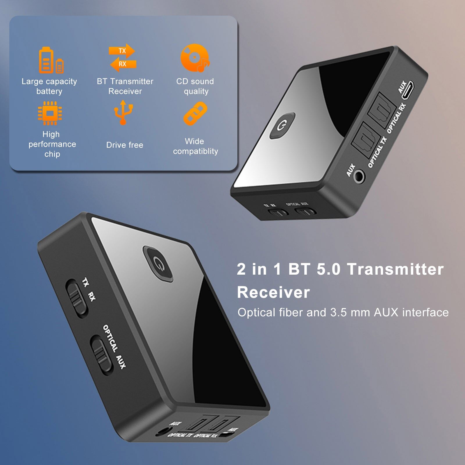 ROGTZ - Bộ Thu Phát Âm Thanh Bluetooth FZ-380 Chế Độ Linh Hoạt Kết Nối Đa Dạng Optical 3.5mm Kết Nối Đa Thiết Bị Bluetooth 5.0 Giao Thức AVRCP, A2DP Khoảng Cách 10m Pin Lithium 300mah Nhỏ Gọn Hàng Chính Hãng