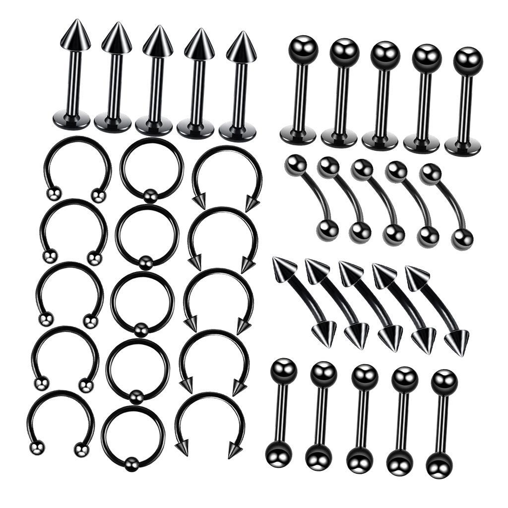 40Pcs Nose Lip Eyebrow Navel Belly Piercings 6mm