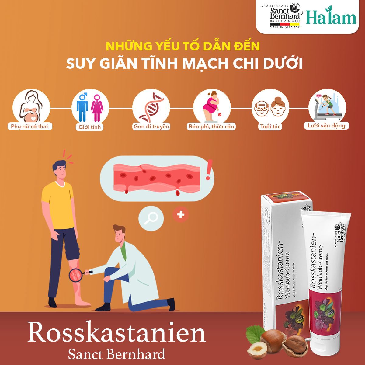 Kem bôi suy giãn tĩnh mạch chiết xuất hạt dẻ ngựa - Horse Chestnut Vine Leaf Cream (Tuýp 25ml)