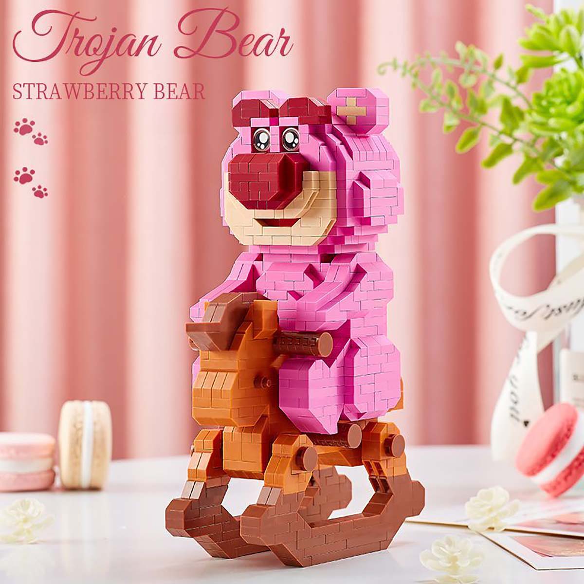 Mô Hình Lắp Ráp Gấu Dâu Lotso 3d Nằm Ngủ Bập Bênh Ôm Trăng Răng Cưa Ghép Hình Hạt Nhỏ Mini Trang Trí Giá Rẻ Cho Bé