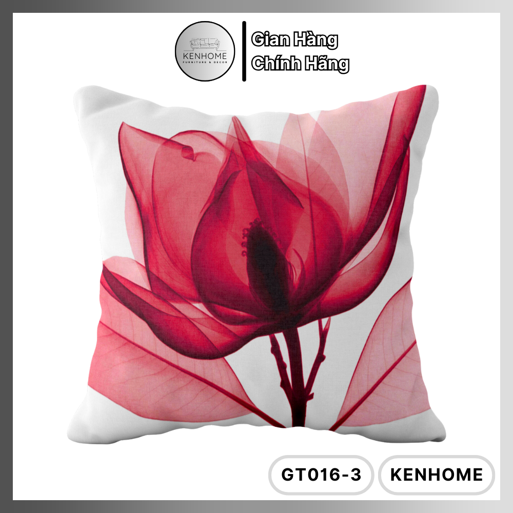 Gối Sofa Họa Tiết Hoa Tulip 4 Màu - Gối Tựa Lưng Sofa Cho Phòng Khách, Phong Cách Đơn Giản - Vải Bố Cao Cấp - Kích Thước 45x45cm