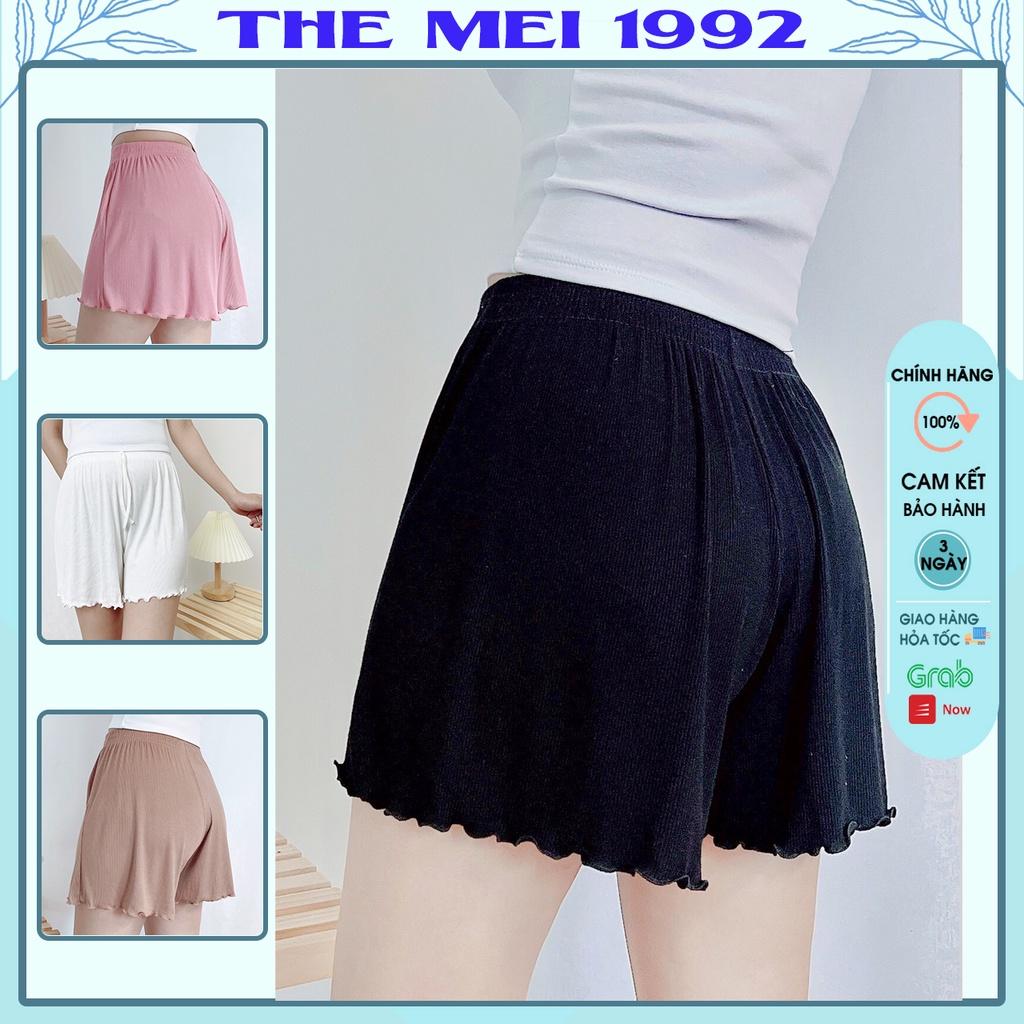 Quần đùi short nữ THE MEI 1992 cao cấp - Quần sooc nữ len tăm chất mát mịn cạp chun kèm viền siêu xinh trendy 2022