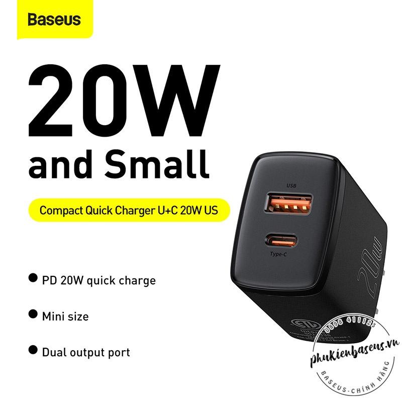 Cóc sạc nhanh siêu nhỏ gọn Baseus Compact Quick Charger 20W - Hàng chính hãng