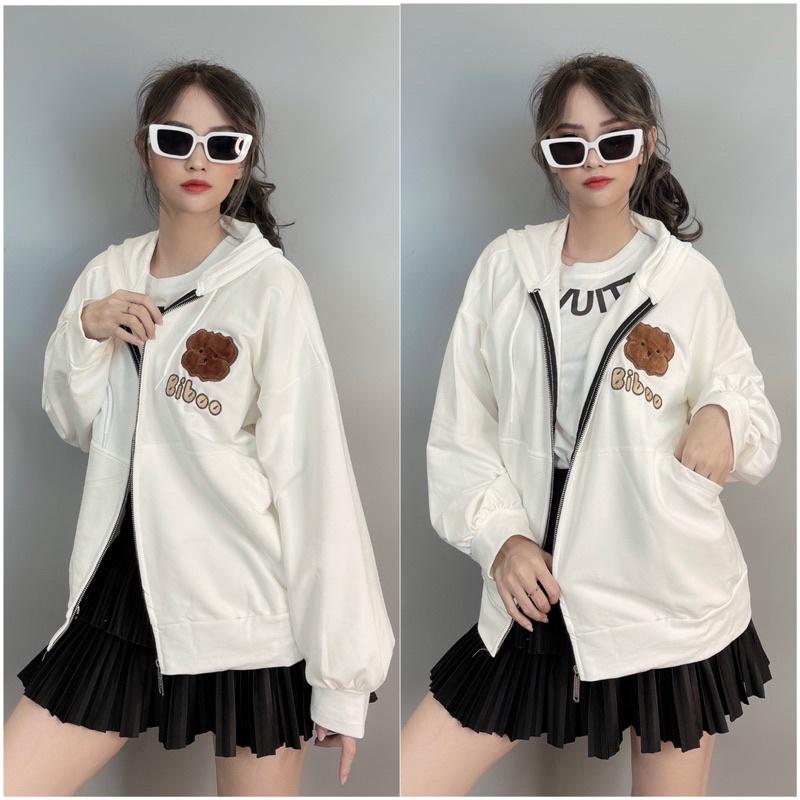 Áo khoác nỉ bông thêu gấu dày dặn form rộng quảng châu áo khoác chống nắng thêu GẤU BIB00 - TOPTEEN 3423