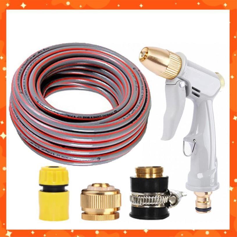 Bộ dây vòi xịt nước tưới cây rửa xe,tăng áp 3 lần, loại 7-10m (cút nhựa nối đồng nhựa) 206846