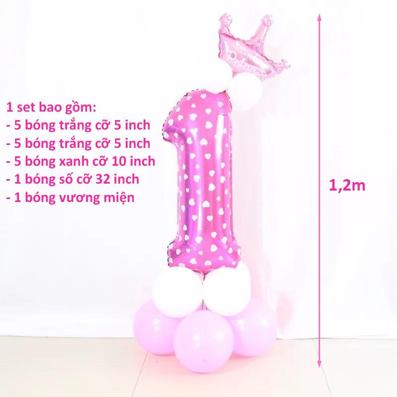 Bóng bay trang trí sinh nhật cho bé, Set bóng bay trang trí sinh nhật đơn giản, bóng số tráng nhôm cỡ lớn 32 inch