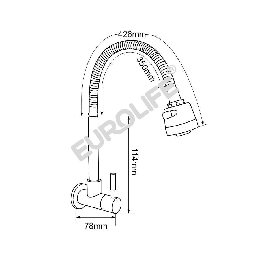 Vòi rửa chén lạnh âm tường Inox SUS 304, cần lò xo Eurolife EL-RC10 (Trắng vàng)