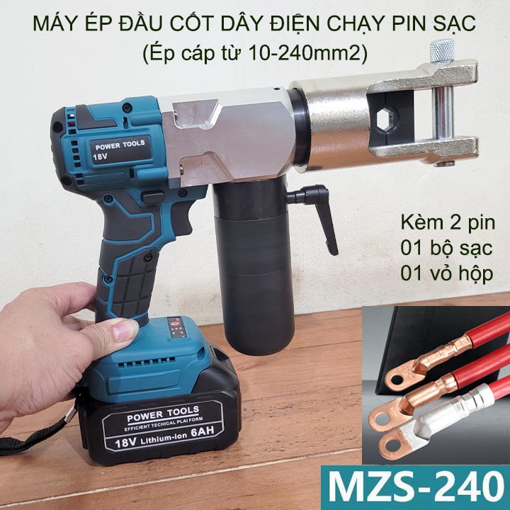 Máy ép đầu cốt dây điện từ 10-240mm2 kèm 2 pin sạc và có hộp nhựa
