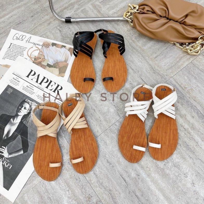 Giày Sandal nữ đế bệt chiến binh xỏ ngón dây mảnh quai chéo hot mùa hè 2021 đi biển đi chơi đi học HALEY STORE