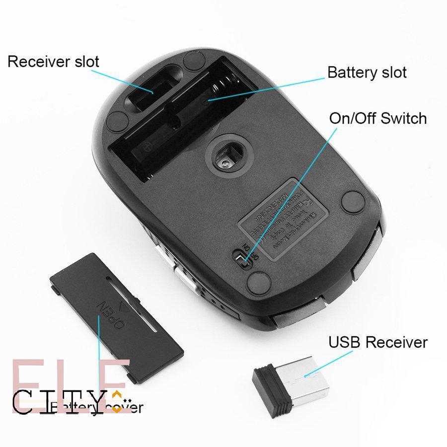 Ele】Chuột không dây 2.4G 1600DPI kèm đầu thu USB cho máy tính
