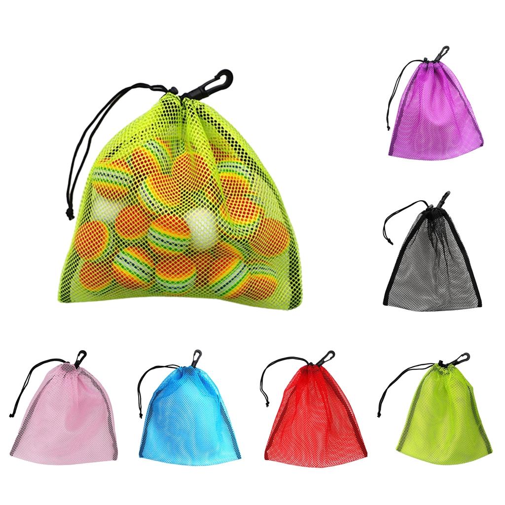 2xDurable Mesh Nets Bag Pouch Golf Tennis Ball Carrying Holder Storage Black