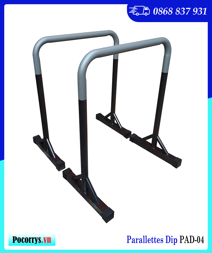 Xà kép Parallettes Dip cao 90cm, Pocorrys PAD-04, Màu ghi chân đen