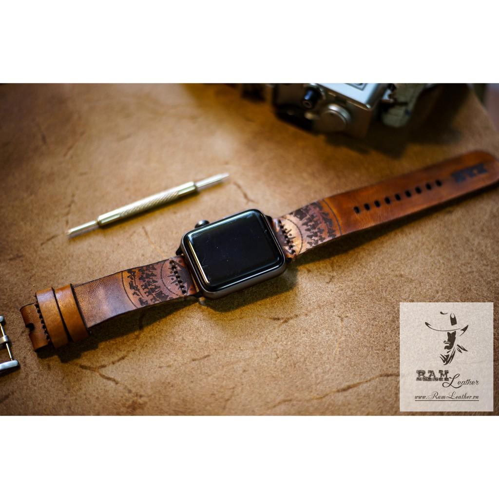 DÂY ĐỒNG HỒ TRỐNG ĐỒNG DA BÒ THẬT VEGTAN NÂU - RAM SIMPLE LIGHT BROWN-ĐỦ SIZE
