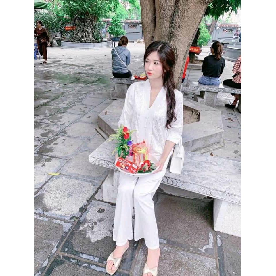 Bộ Đi Lễ Chùa - Đồ Lam Nữ Đi Chùa Đẹp Cao Cấp Trang Nhã Vải Gấm Lụa Cao Cấp 2021 Dành Cho Phật Tử - AL007