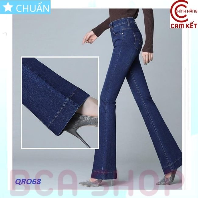 Quần jean nữ ống loe QRO68 ROSATA tại BCASHOP dáng dài lai cao, lưng cao 1 nút, phom chuẩn, chất liệu jean cao cấp - màu xanh