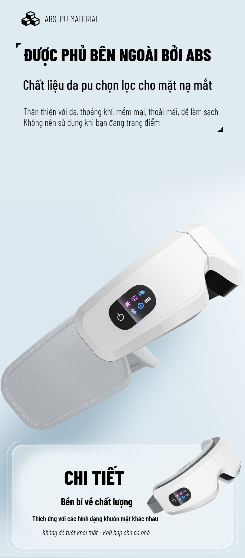 Máy Massage Mắt-Tích Hợp Bluetooth Nghe Nhạc Thư Giãn Giảm Bọng Mắt, Thâm - 5 Chế Độ Massage Khác Nhau, Gấp Gọn 180°, Pin Dung Lượng 1200mAh