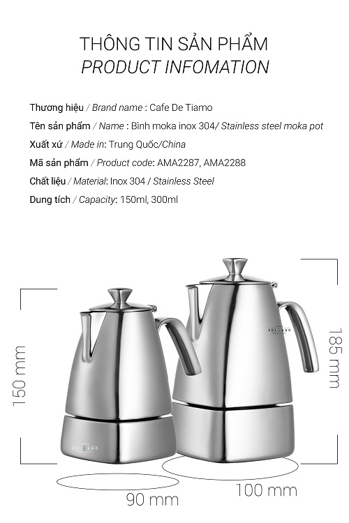 Bình Moka pot Inox 304 Tiamo