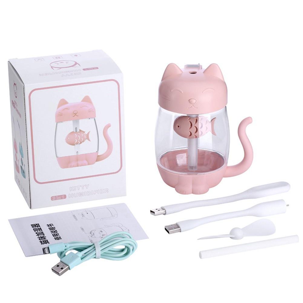 MÁY PHUN SƯƠNG TẠO ẨM SIÊU ÂM SẠC USB 35O ML ĐA NĂNG HIO2NG MÈO ĐÁNG YÊU CÓ ĐÈN LED + KÈM QUẠT