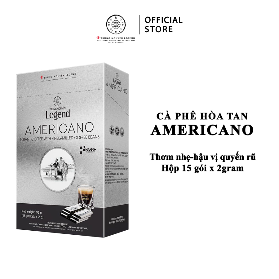 Cà phê hòa tan đen - Trung Nguyên Legend Americano hộp 15 gói x 2g