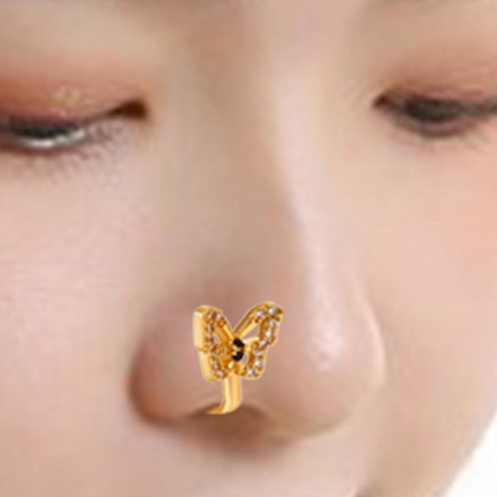 Fake Nose Rhinestone Copper No Piercing Clip on Nose for Women Men