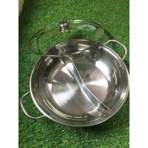 Nồi lẩu 2 ngăn bằng inox tiện dụng loại 30cm