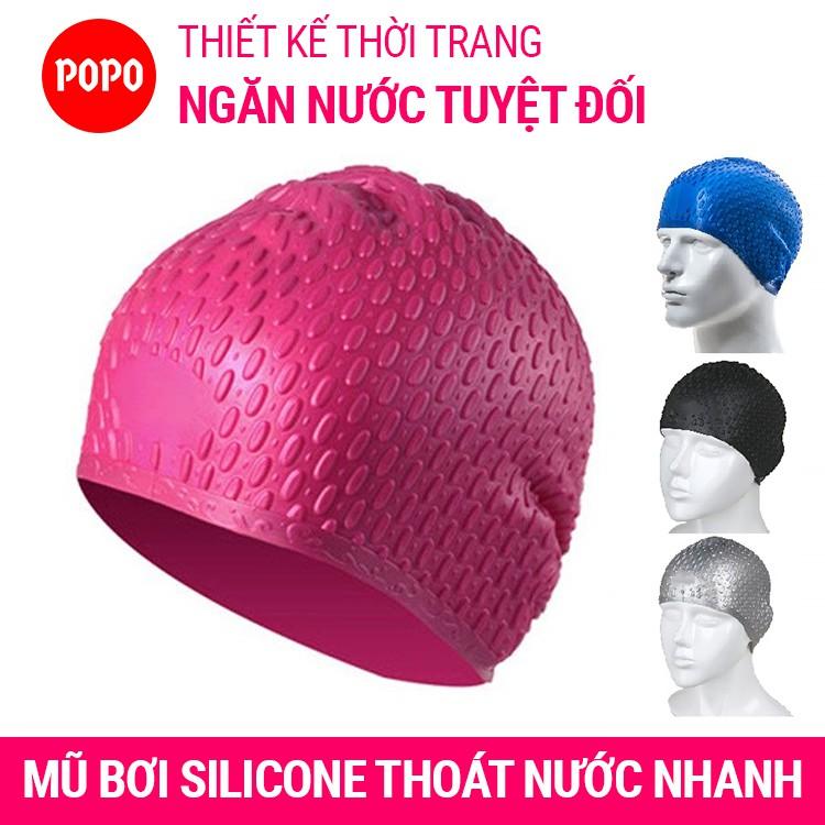 Nón bơi người lớn, nón bơi nam nữ thoát nước chất liệu Silicone cao cấp CA32 POPO ngăn nước tuyệt đối mũ bơi nam, nữ