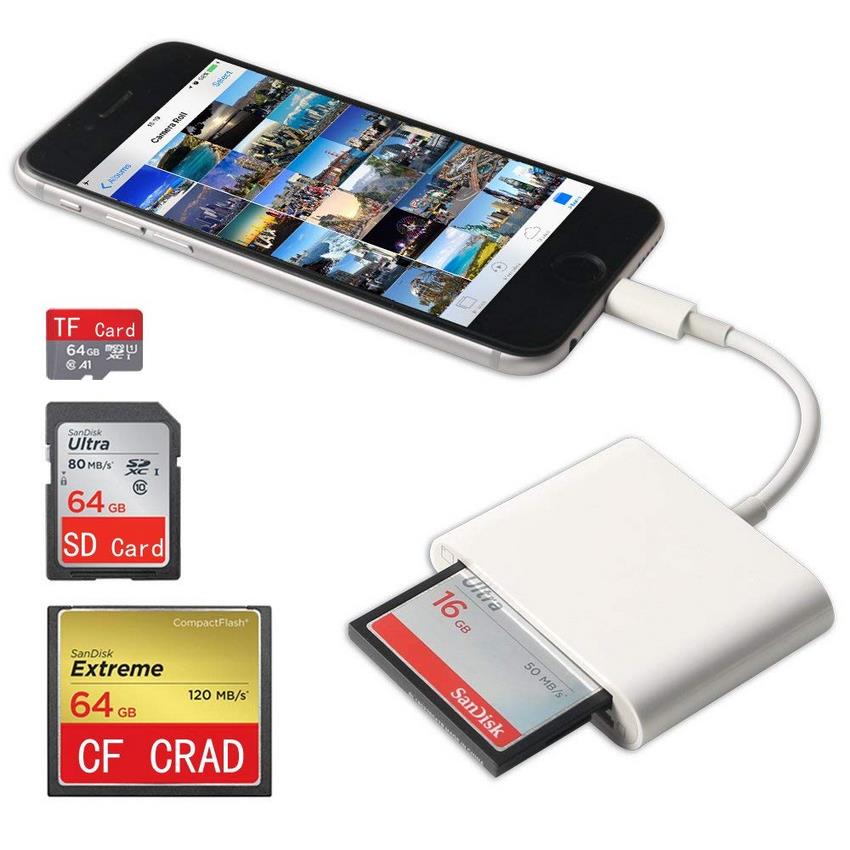 Đầu đọc thẻ USB Lightning cho thẻ nhớ CF/SD/TF/MS - Hàng nhập khẩu