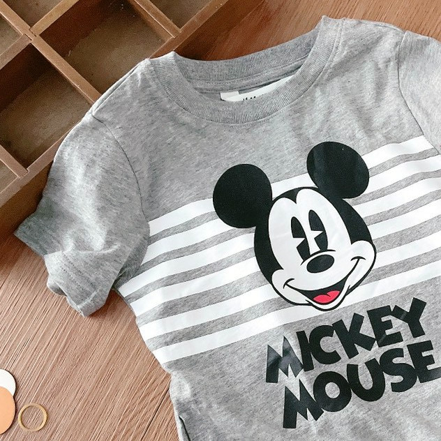 Áo cộc tay Mickey phối kẻ bé trai 1-10 tuổi