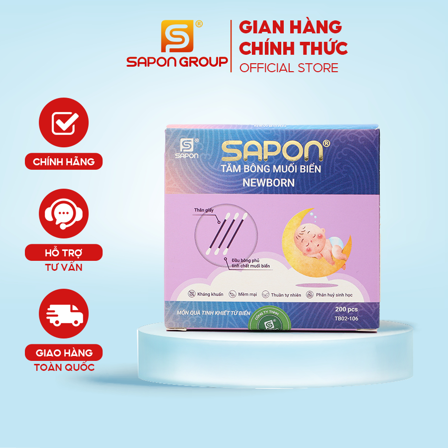 Tăm bông muối biển SAPON sơ sinh hộp giấy thân giấy 280 chiếc/48 TB02_106