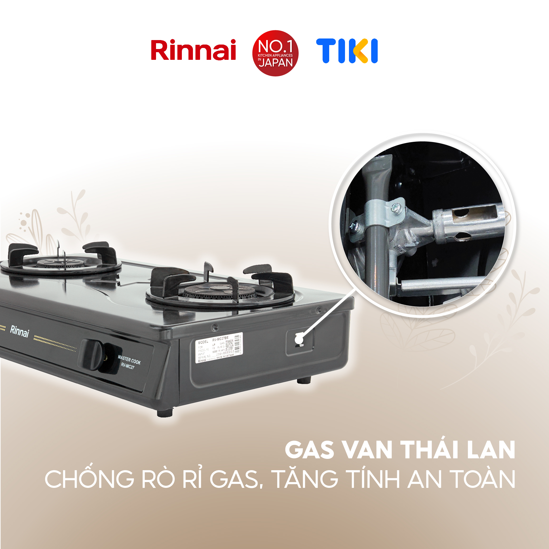 Bếp gas dương Rinnai RV-MC27BE mặt bếp men và kiềng bếp men - Hàng chính hãng