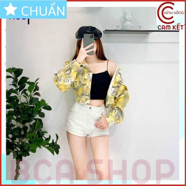 Áo khoác jeans nữ K05 ROSATA tại BCASHOP kiểu dáng croptop, thời thượng với chất jean cao cấp, phom chuẩn - màu vàng