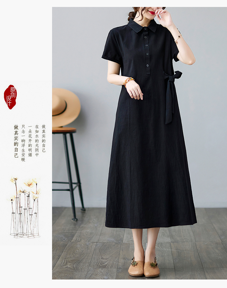 Đầm nữ suông dáng dài tay lỡ thiết kế cúc ngực thanh lịch vải đũi mềm mát, cao cấp da61