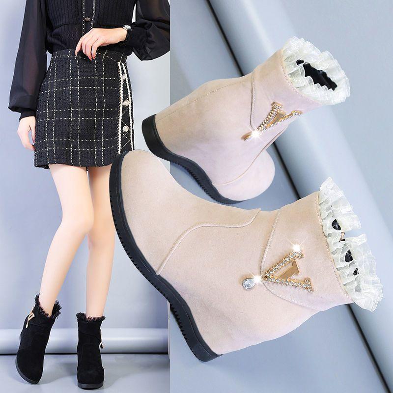 Giày Bốt Lót Lông Cừu Tăng Chiều Cao Phong Cách Hàn Quốc Thời Trang Thu Đông Hàng Mới Năm 2021