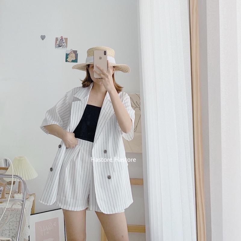Set blazer sọc + quần short