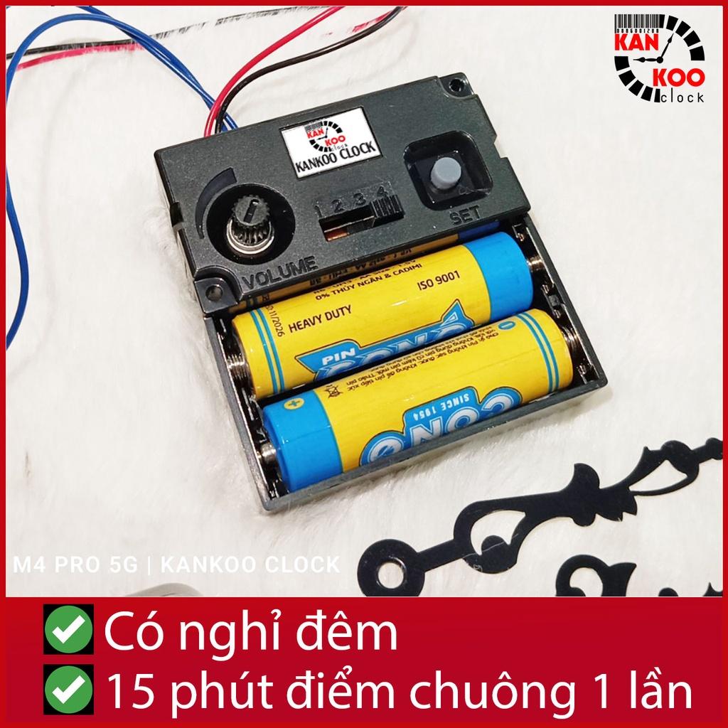 Bộ máy phát nhạc chuông điểm giờ cho đồng hồ treo tường: điểm nhạc 15 phút 1 lần, 3 kiểu nhạc- có chế độ nghỉ đêm